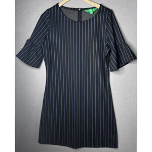 dip Women's Dress Puff Sleeve Womens Size Medium Black Blue Pinstripe Shift Date